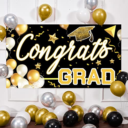 Bunny Chorus Black and Gold Graduation Party Decorations 2022, 71" x 40" Graduation Backdrop, 2022 Graduation Banner, Congrats Grad Banner for Prom Graduation Party Supplies