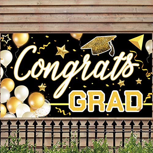 Bunny Chorus Black and Gold Graduation Party Decorations 2022, 71" x 40" Graduation Backdrop, 2022 Graduation Banner, Congrats Grad Banner for Prom Graduation Party Supplies