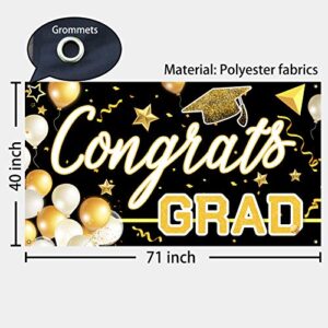 Bunny Chorus Black and Gold Graduation Party Decorations 2022, 71" x 40" Graduation Backdrop, 2022 Graduation Banner, Congrats Grad Banner for Prom Graduation Party Supplies