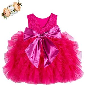 cilucu tutu dresses for girls birthday party flower girl dress baby girl tulle dresses lace rose pageant dresses v-shape backless big bow vintage princess dress birthday party hot pink size 4-5t