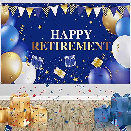 Navy Blue Retirement Decoration Banner, Large Happy Retirement Backdrop Banner Retirement Theme Party Photo Booth Background for Men Women Office Farewell Party Supplies, 71x 43.3 Inches