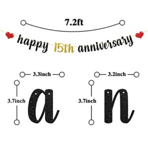 Maicaiffe Happy 15th Anniversary Banner - for 15th Wedding Anniversary / 15th Anniversary Party / 15th Birthday Party Decorations (15th)