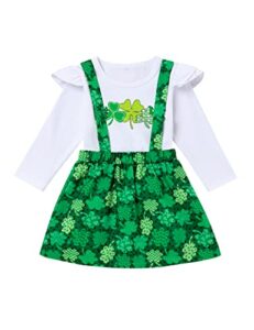 baby girls st.patrick’s day outfits toddler girls ruffle sleeve shirts shamrock clover suspender dresses
