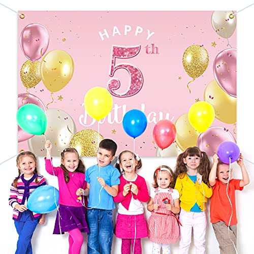 PAKBOOM Happy 5th Birthday Backdrop Banner - 5 Birthday Party Decorations Supplies for Girls - Pink 3.9 x 5.9ft