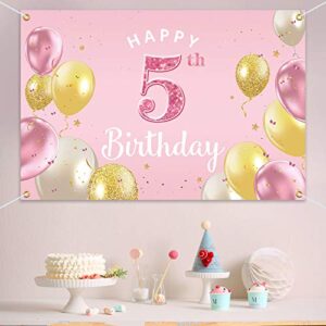 PAKBOOM Happy 5th Birthday Backdrop Banner - 5 Birthday Party Decorations Supplies for Girls - Pink 3.9 x 5.9ft