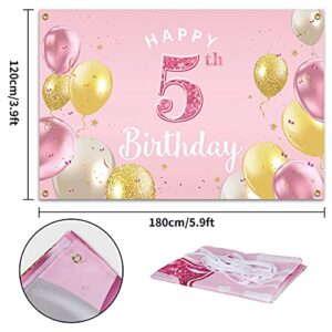 PAKBOOM Happy 5th Birthday Backdrop Banner - 5 Birthday Party Decorations Supplies for Girls - Pink 3.9 x 5.9ft