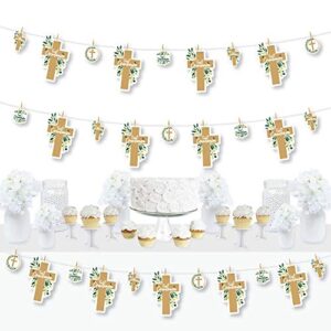 big dot of happiness first communion elegant cross – religious party diy decorations – clothespin garland banner – 44 pieces