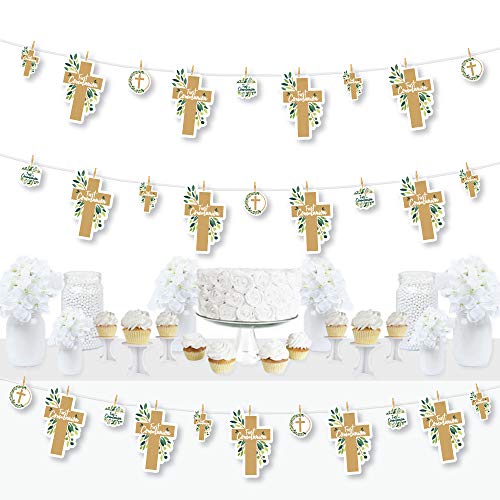 Big Dot of Happiness First Communion Elegant Cross - Religious Party DIY Decorations - Clothespin Garland Banner - 44 Pieces