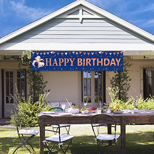 Rose Gold Navy Blue Happy Birthday Banner Decorations, Happy Birthday Yard Sign Party Supplies for Women Girls, 16th 21st 30th 40th 50th 60th Bday Party Decor for Outdoor Indoor