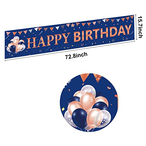 Rose Gold Navy Blue Happy Birthday Banner Decorations, Happy Birthday Yard Sign Party Supplies for Women Girls, 16th 21st 30th 40th 50th 60th Bday Party Decor for Outdoor Indoor
