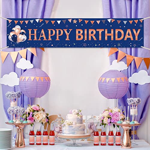 Rose Gold Navy Blue Happy Birthday Banner Decorations, Happy Birthday Yard Sign Party Supplies for Women Girls, 16th 21st 30th 40th 50th 60th Bday Party Decor for Outdoor Indoor