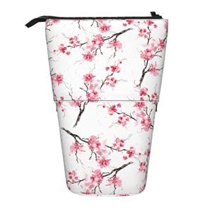 arasrsey pen holder pencil telescopic case box, cherry blossom spring flowers, stand up pencil bag with zipper for school office