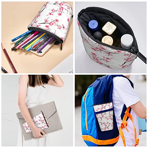 Arasrsey Pen Holder Pencil Telescopic Case Box, Cherry Blossom Spring Flowers, Stand up Pencil Bag with Zipper for School Office