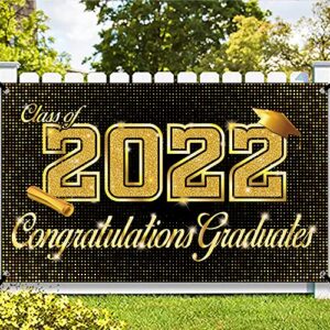 class of 2022 congratulations graduate banner -72×44 inch graduation banner | congratulations banner black and gold graduation decorations 2022 | graduation party decorations 2022 congrats grad banner
