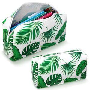 2 pieces tree leaves pencil case large capacity canvas pencil bag aesthetic pencil case stationary cute pencil pouch makeup cosmetic bag with zipper for kids boys girls student women men school office
