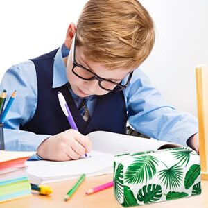 2 Pieces Tree Leaves Pencil Case Large Capacity Canvas Pencil Bag Aesthetic Pencil Case Stationary Cute Pencil Pouch Makeup Cosmetic Bag with Zipper for Kids Boys Girls Student Women Men School Office