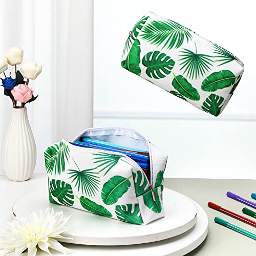 2 Pieces Tree Leaves Pencil Case Large Capacity Canvas Pencil Bag Aesthetic Pencil Case Stationary Cute Pencil Pouch Makeup Cosmetic Bag with Zipper for Kids Boys Girls Student Women Men School Office