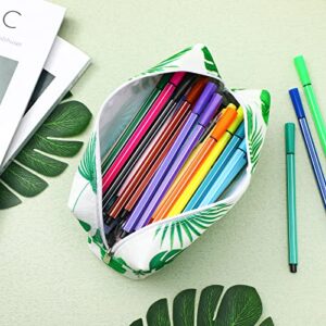 2 Pieces Tree Leaves Pencil Case Large Capacity Canvas Pencil Bag Aesthetic Pencil Case Stationary Cute Pencil Pouch Makeup Cosmetic Bag with Zipper for Kids Boys Girls Student Women Men School Office