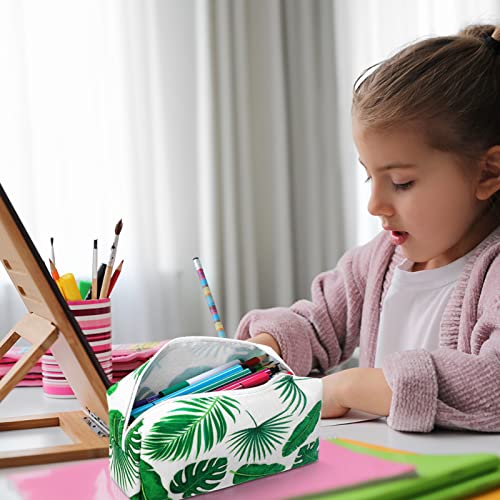 2 Pieces Tree Leaves Pencil Case Large Capacity Canvas Pencil Bag Aesthetic Pencil Case Stationary Cute Pencil Pouch Makeup Cosmetic Bag with Zipper for Kids Boys Girls Student Women Men School Office