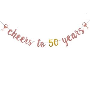 weiandbo cheers to 50 years rose gold glitter banner,pre-strung,50th birthday/wedding anniversary party decorations bunting sign backdrops,cheers to 50 years