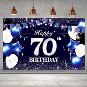 p.g collin happy 70th birthday banner backdrop sign background 70 birthday party decorations supplies for him men 6 x 4ft blue purple