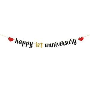 maicaiffe happy 1st anniversary banner – for 1st wedding anniversary / 1st anniversary party / 1st birthday party decorations (1st)