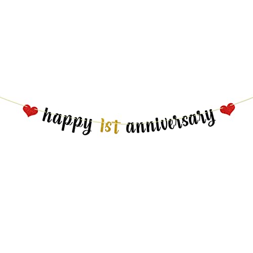 Maicaiffe Happy 1st Anniversary Banner - for 1st Wedding Anniversary / 1st Anniversary Party / 1st Birthday Party Decorations (1st)