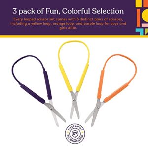 Special Supplies Loop Scissors for Teens And Adults 8 Inches (3-Pack) Colorful Looped, Adaptive Design, Right and Lefty Support, Small, Easy-Open Squeeze Handles, Supports Elderly and Special Needs