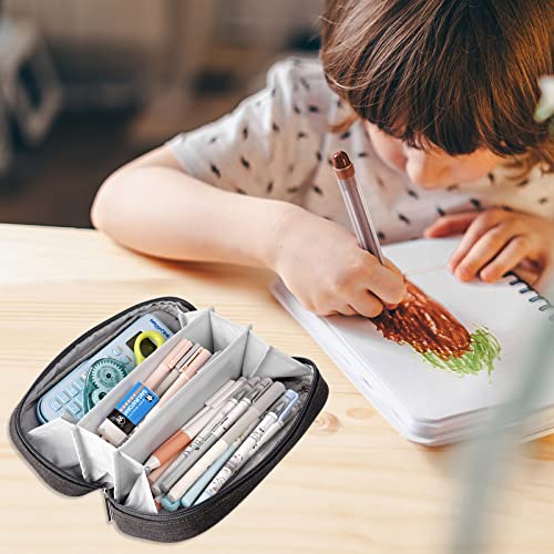 Pencil Case, Koncci Big Capacity Pencil Case for Girls and Boys, Aesthetic Large Storage Pen Pouch Bag with Zippers and Handle for School College Office Students Adults (Dark Grey)