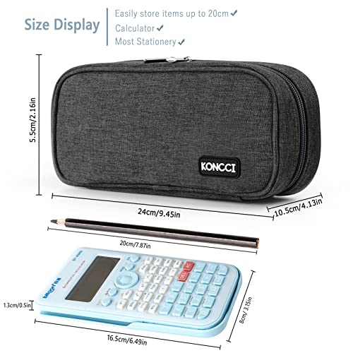 Pencil Case, Koncci Big Capacity Pencil Case for Girls and Boys, Aesthetic Large Storage Pen Pouch Bag with Zippers and Handle for School College Office Students Adults (Dark Grey)