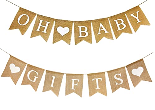 Shimmer Anna Shine Oh Baby Burlap Banner and Gifts Burlap Banner for Baby Shower Decorations and Gender Reveal Party