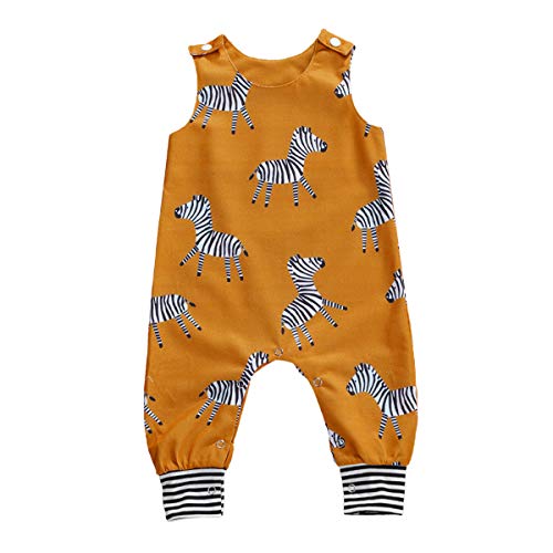 Arvbitana Newborn Toddler Baby Girl Boy Sleeveless Cartoon Romper Bodysuit Jumpsuit Animal One Piece Outfit Summer Clothes (A-Yellow Zebra, 6-12 Months)