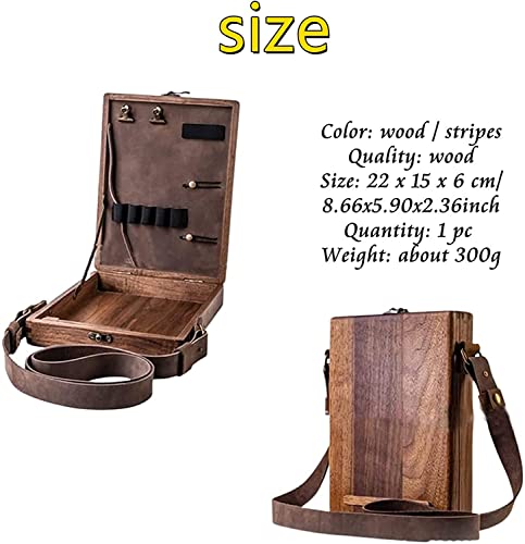 Writers Messenger Wood Box, Artist Tool and Brush Storage Box, Multifunctional Walnut Wooden Bag, Portable Wooden Handmade Craft Crossbody Postman Bag, Wood Craft Boxes for Writers or Painter (A)