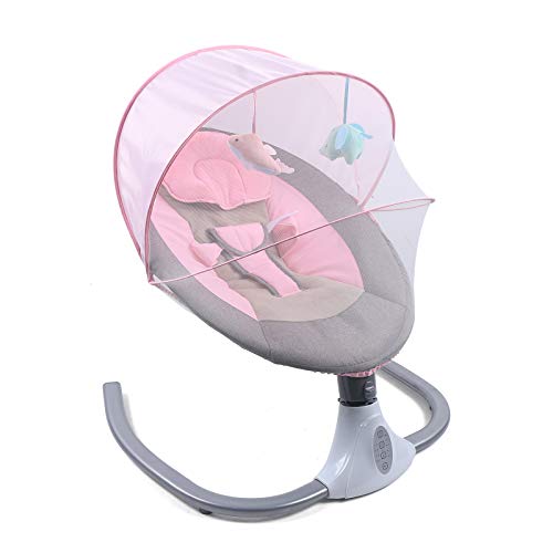 TFCFL Baby Swings for Infants, Foldable Infant Swing Chair Baby Bouncer 4-Speeds with Music Speaker, Remote Control, Netting, Hanging Toys, Seat Cover, Pillow or 0-12 Months Newborn Babies (Pink)