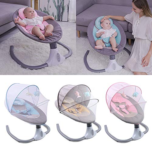 TFCFL Baby Swings for Infants, Foldable Infant Swing Chair Baby Bouncer 4-Speeds with Music Speaker, Remote Control, Netting, Hanging Toys, Seat Cover, Pillow or 0-12 Months Newborn Babies (Pink)