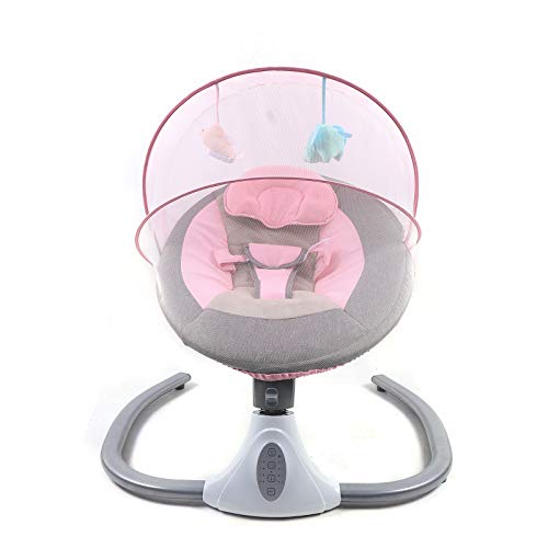 TFCFL Baby Swings for Infants, Foldable Infant Swing Chair Baby Bouncer 4-Speeds with Music Speaker, Remote Control, Netting, Hanging Toys, Seat Cover, Pillow or 0-12 Months Newborn Babies (Pink)