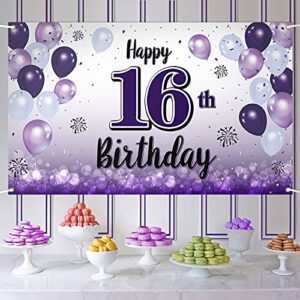 laskyer happy 16th birthday purple large banner – cheers to sixteen years old birthday home wall photoprop backdrop,16th birthday party decorations.