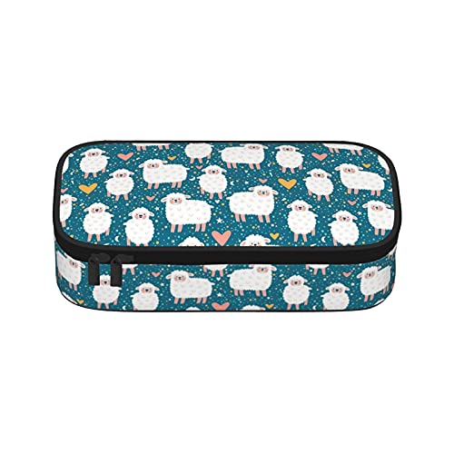 Gocerktr Sheep Love Pencil Case Large Capacity Pencil Bag Double Zippers Pen Bag with Compartments Multifunction Makeup Bag for Women