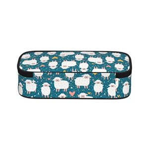 Gocerktr Sheep Love Pencil Case Large Capacity Pencil Bag Double Zippers Pen Bag with Compartments Multifunction Makeup Bag for Women