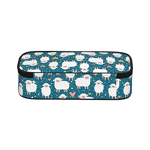 Gocerktr Sheep Love Pencil Case Large Capacity Pencil Bag Double Zippers Pen Bag with Compartments Multifunction Makeup Bag for Women