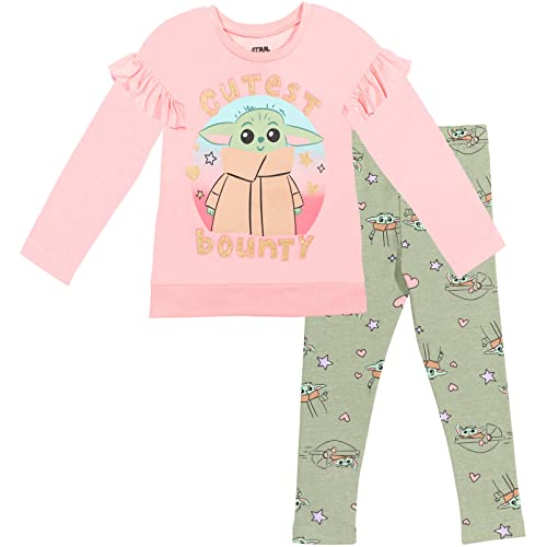 Star Wars Baby Yoda Little Girls T-Shirt and Leggings Outfit Set Pink/Green 6-6X