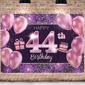 pakboom happy 44th birthday banner backdrop – 44 birthday party decorations supplies for women – pink purple gold 4 x 6ft