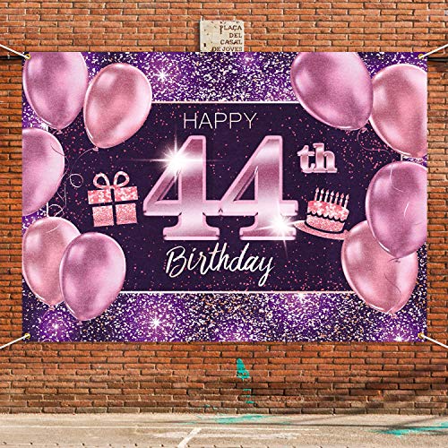 PAKBOOM Happy 44th Birthday Banner Backdrop - 44 Birthday Party Decorations Supplies for Women - Pink Purple Gold 4 x 6ft