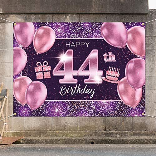 PAKBOOM Happy 44th Birthday Banner Backdrop - 44 Birthday Party Decorations Supplies for Women - Pink Purple Gold 4 x 6ft