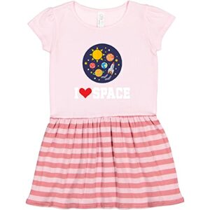 inktastic i love space rocket ship toddler dress 3t pink with stripes 336a2