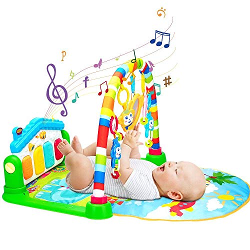 Christoy Baby Kick and Gym Play Mat Lay & Play 3 in 1 Fitness Music and Lights Fun Piano Activity Mat Infant Newborn Toys Girl Boy (Green)