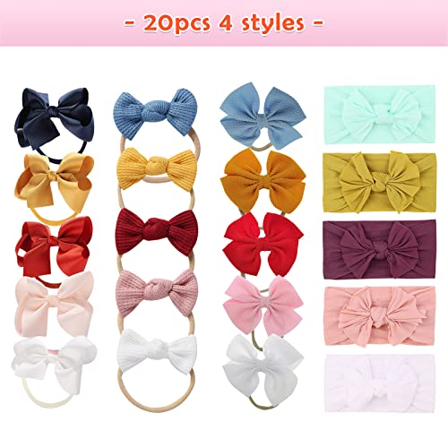 20PCS Baby Nylon Headbands,Bow Holder for Girls Hair Bows,baby essentials for newborn,Hair Accessories for Baby Girls