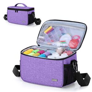 yarwo sewing accessories organizer, craft storage bag for sewing tools and supplies, purple
