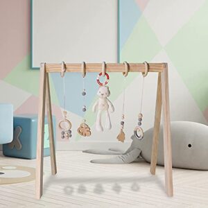 ECOADE Wooden Play Gym - Activity Gym for Baby with 4 Hanging Wooden Baby Toys and 1 Bunny Rattle, Gender Neutral Boho Nursery Decor, Minimalist Baby Nursery