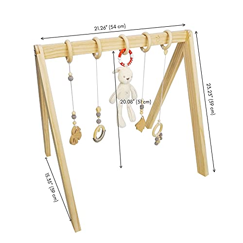 ECOADE Wooden Play Gym - Activity Gym for Baby with 4 Hanging Wooden Baby Toys and 1 Bunny Rattle, Gender Neutral Boho Nursery Decor, Minimalist Baby Nursery